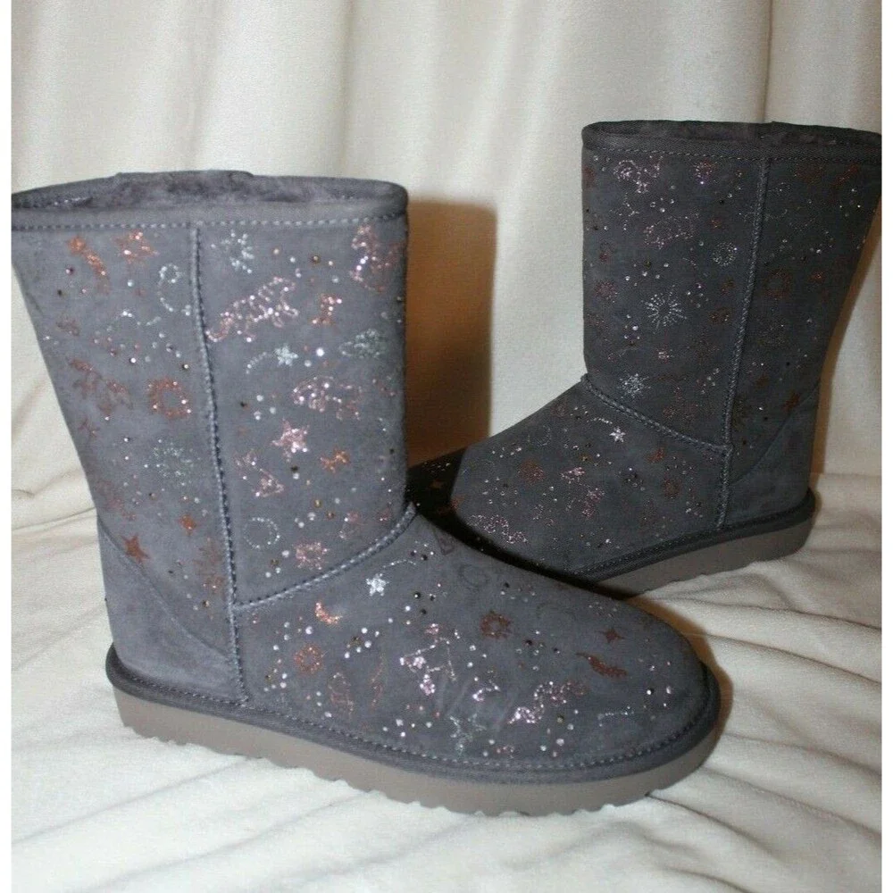 NIB UGG Women's Zodiac Classic Short‎ Suede Shearling Boots Gray 7